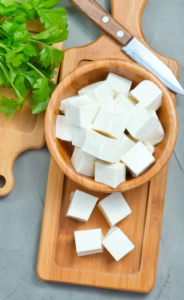 Queijo tofu na tigela — Fotografia de Stock