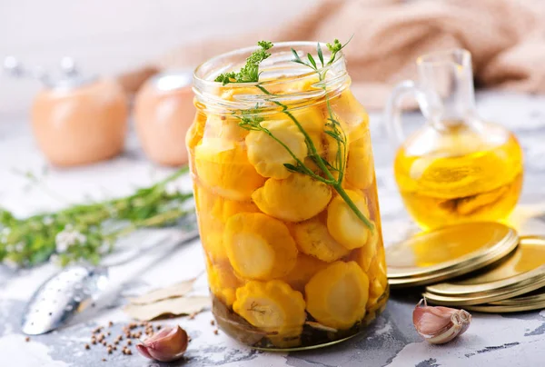 Marinated pattisons in bank — Stock Photo, Image