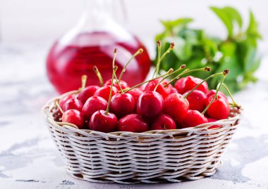 Sepette taze kirazlar