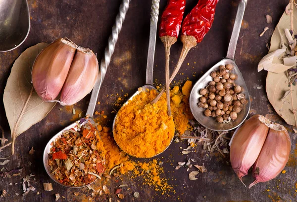 Aroma spices in spoons — Stock Photo, Image