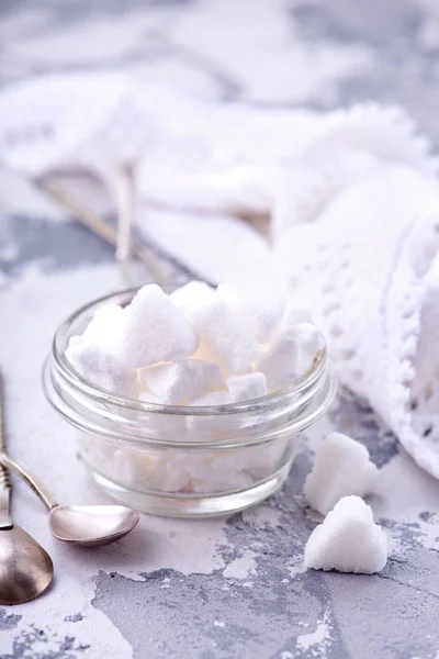 White sugar in glass bowl — Stock Photo, Image