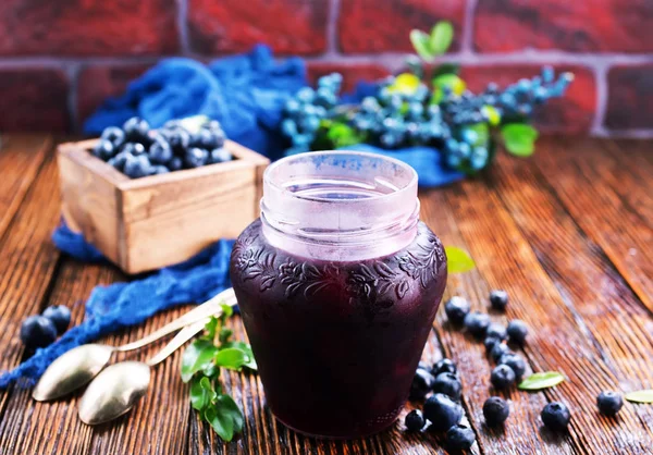 Blueberry jam in glass jar — Stock Photo, Image