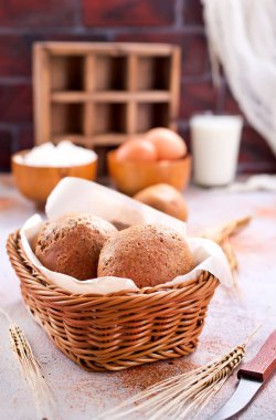 mutfak masasında sepetin içinde ekmek