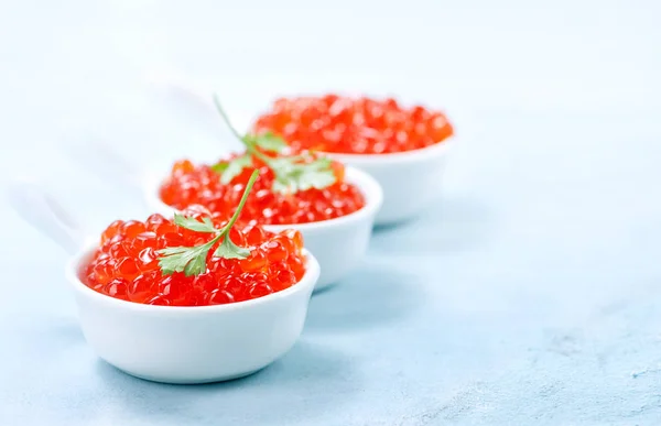 Red salmon caviar in bowls — Stock Photo, Image
