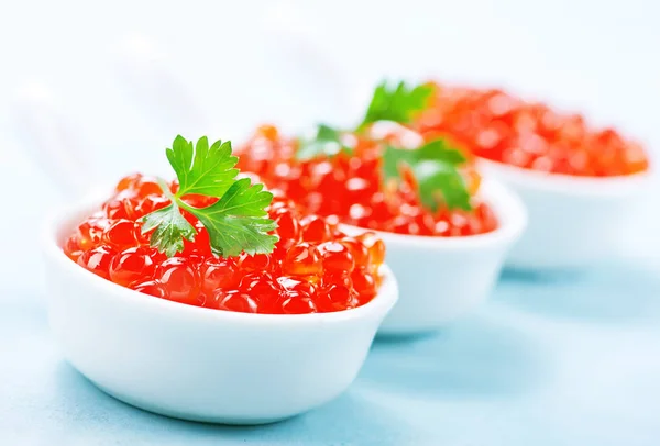 Red salmon caviar in bowls — Stock Photo, Image