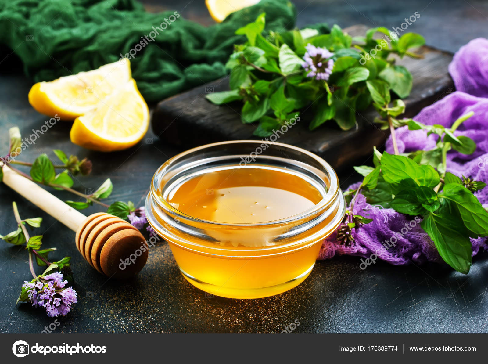 Aroma herbs and honey — Stock Photo © tycoon 176389774