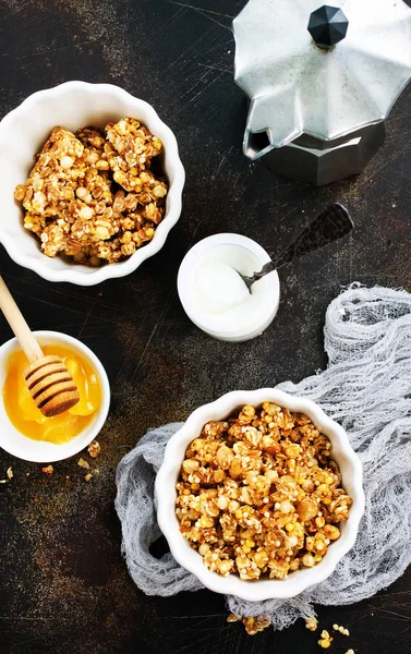 Joghurt Granola Asztalra — Stock Fotó