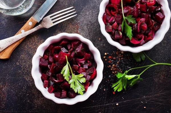 Ensalada Con Remolacha Hervida Los Cuencos — Foto de Stock