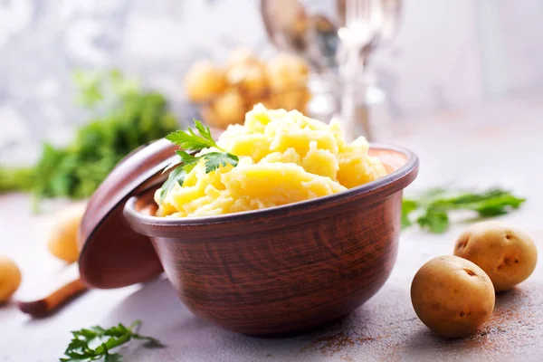 Purée Pommes Terre Dans Bol Abd Sur Une Table — Photo