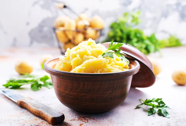 Mashed Potato Bowl Abd Table — Stock Photo, Image