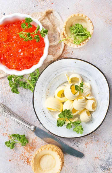 Boter Met Brood Rode Zalm Kaviaar — Stockfoto