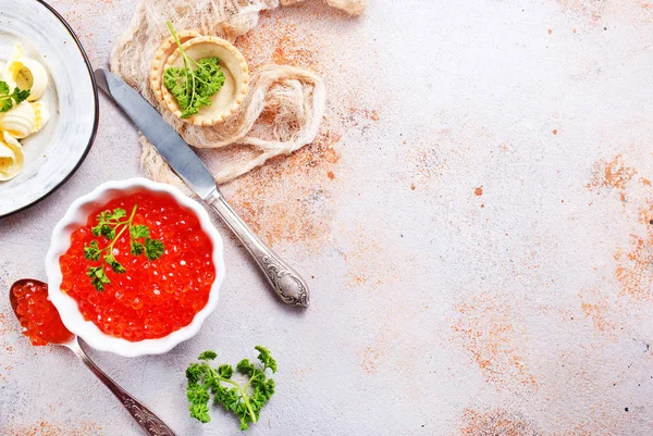 Mantequilla Con Pan Caviar Salmón Rojo —  Fotos de Stock