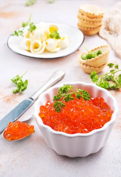Butter Bread Red Salmon Caviar — Stock Photo, Image