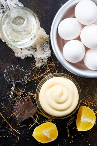 Mayonnaise Glass Bowl Table — Stock Photo, Image