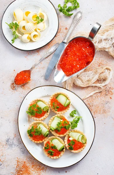 Tartalets Butter Caviar Table — Stock Photo, Image
