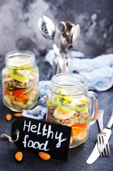 Fresh Vitamin Salad Glass Jars Table — Stock Photo, Image