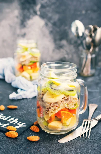 Fresh Vitamin Salad Glass Jar Table — Stock Photo, Image