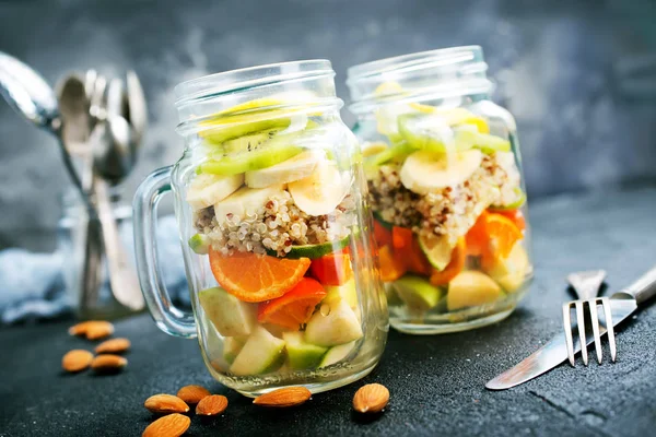 Fresh Vitamin Salad Glass Jars Table — Stock Photo, Image