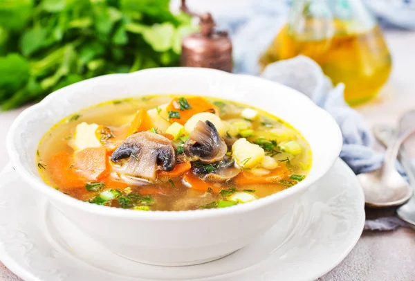 Sopa Con Verduras Champiñones Verduras Frescas — Foto de Stock