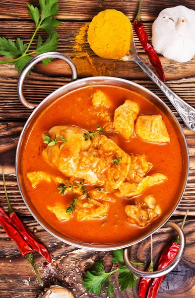 Traditional Indian Dish Chicken Metal Bowl — Stock Photo, Image