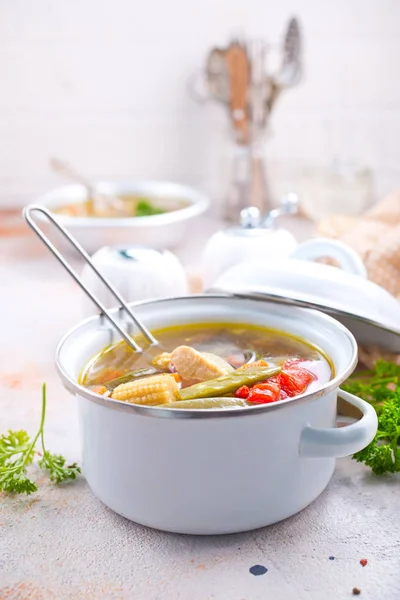 Вкусный Овощной Суп Кастрюле Здоровый Ужин — стоковое фото