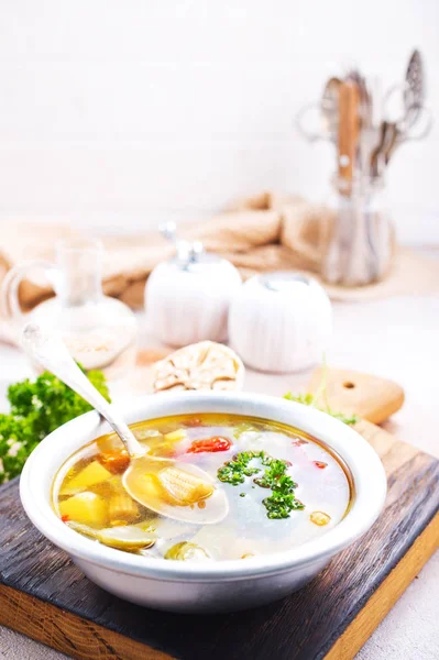 Вкусный Овощной Суп Миске Здоровый Ужин — стоковое фото