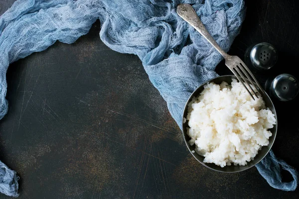 Gekochter Reis Schüssel Auf Dem Tisch Veganes Abendessen — Stockfoto