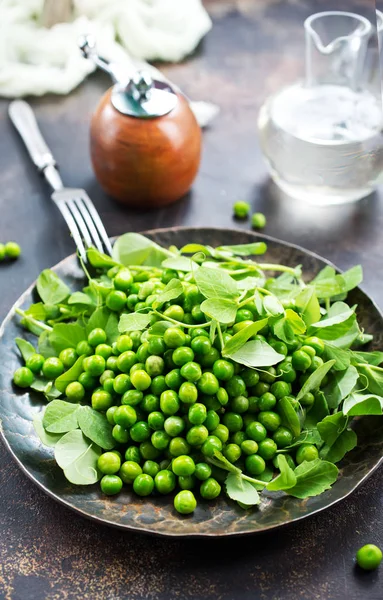 Свіжий Зелений Горох Тарілці Органічна Здорова Їжа — стокове фото