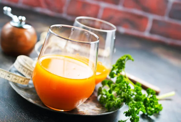 Two Glasses Fresh Carrot Juice Parsley Table Healthy Detox Diet — Stock Photo, Image