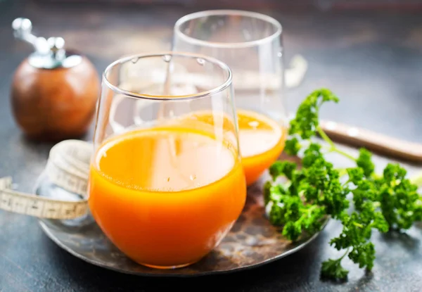 Two Glasses Fresh Carrot Juice Parsley Table Healthy Detox Diet — Stock Photo, Image
