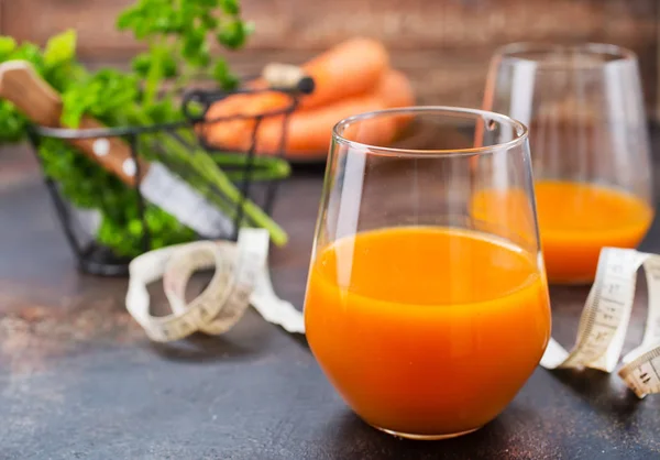Glass Fresh Carrot Juice Table Healthy Detox Diet — Stock Photo, Image