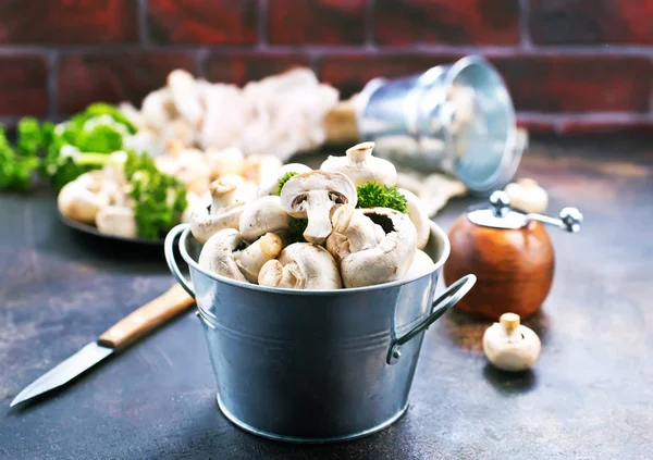 Pile Raw Champignons Plate Meal Cooking — Stock Photo, Image