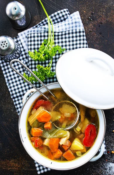Домашний Куриный Суп Овощами Кастрюле — стоковое фото
