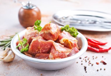 baharatlar ve tuz kebap için çiğ et