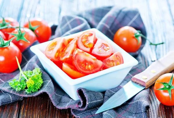 Salade Van Tomaat Witte Kom — Stockfoto