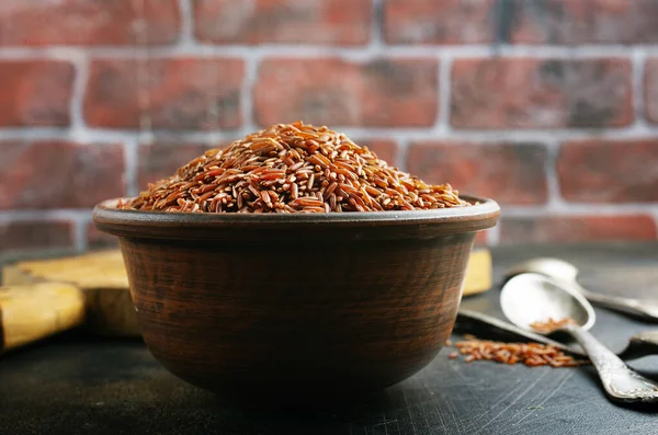 Brown Rice Raw Rice Bowl Table — Stock Photo, Image