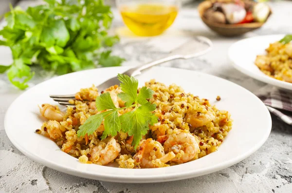 Fried Bulgur Shrimps White Plate — Stock Photo, Image