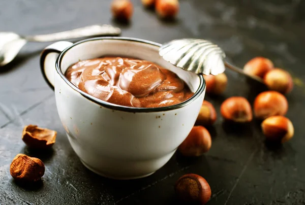 Homemade Hazelnut Spread Hot Chocolate Cup Nuts Chocolate Bar — Stock Photo, Image