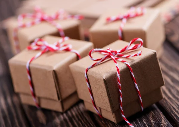 Box Present Hearts Wooden Table — Stock Photo, Image