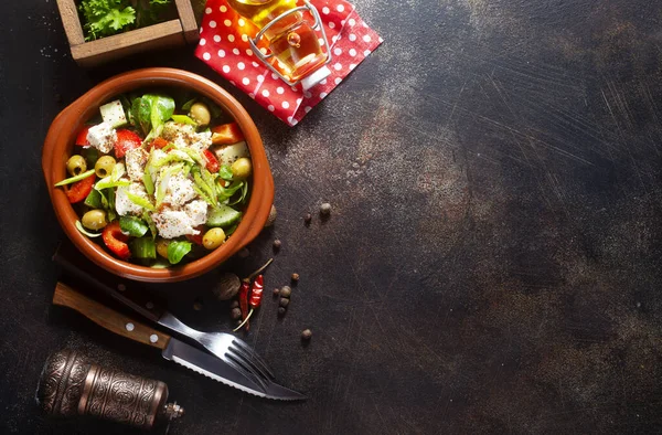 Färsk Sallad Med Feta Grekisk Sallad Dietmat — Stockfoto