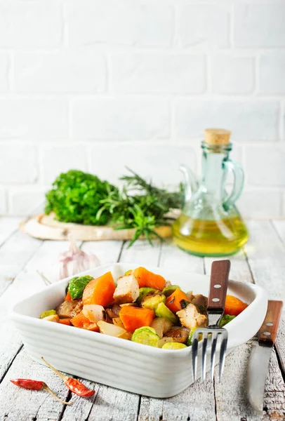 Baked Begetasbles Diet Food Vegetables White Bowl — Stock Photo, Image