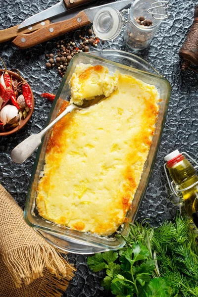 Kıyma Peynirli Fırında Patates Püresi — Stok fotoğraf