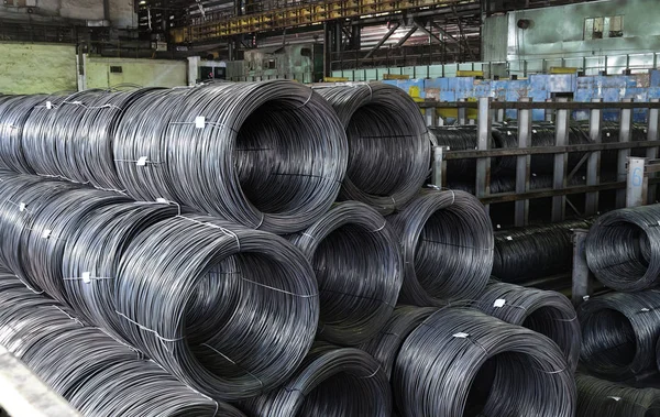 Industrial metallurgical rod warehouse — Stock Photo, Image