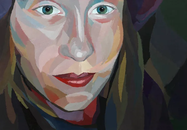 Helder portret van een vrouw geschilderd in gouache Rechtenvrije Stockafbeeldingen