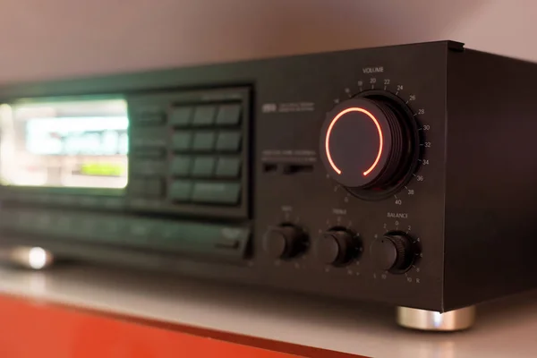 Stereo receiver or amplifier with the volume knob turned up to the maximum
