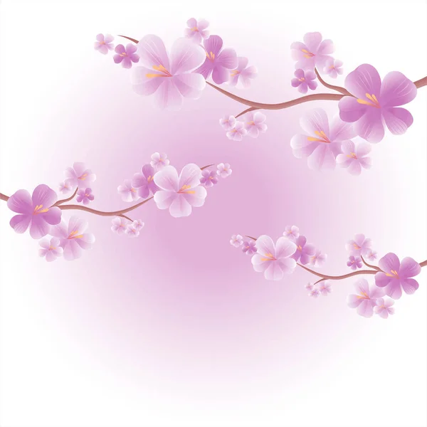 Conception de fleurs. Fond de fleurs. Fleurs de pommier. Branches de sakura avec des fleurs violettes isolées sur fond violet clair. Des branches de cerisier. Vecteur — Image vectorielle