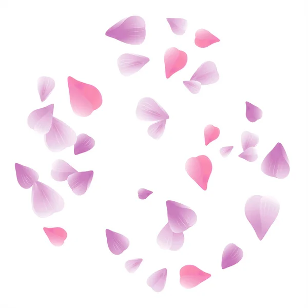 Diseño de pétalos. Fondo de flores. Pétalos Rosas Flores. Violeta púrpura Sakura pétalos voladores aislados sobre fondo blanco. Vector EPS 10, cmyk — Archivo Imágenes Vectoriales