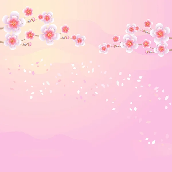 Sakura fleurit. Branches de sakura avec des fleurs. branches de fleurs de cerisier sur fond rose Bokeh. Vecteur EPS 10 cmyk — Image vectorielle