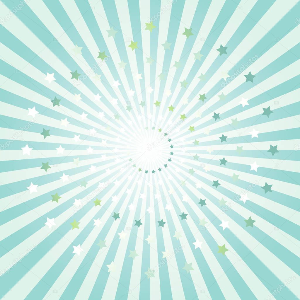 Abstract light Green rays and stars background. Vector EPS 10, cmyk