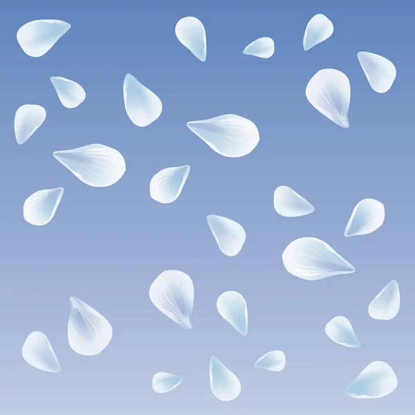 Bílá modrá sakura létající lístků izolovaná na světle modrém pozadí. Okvětní lístky růže květiny. Vektorové Eps 10, cmyk — Stockový vektor